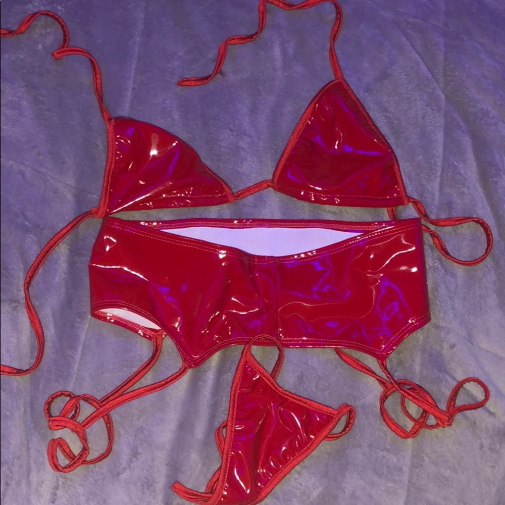 stripper latex garter bikini set